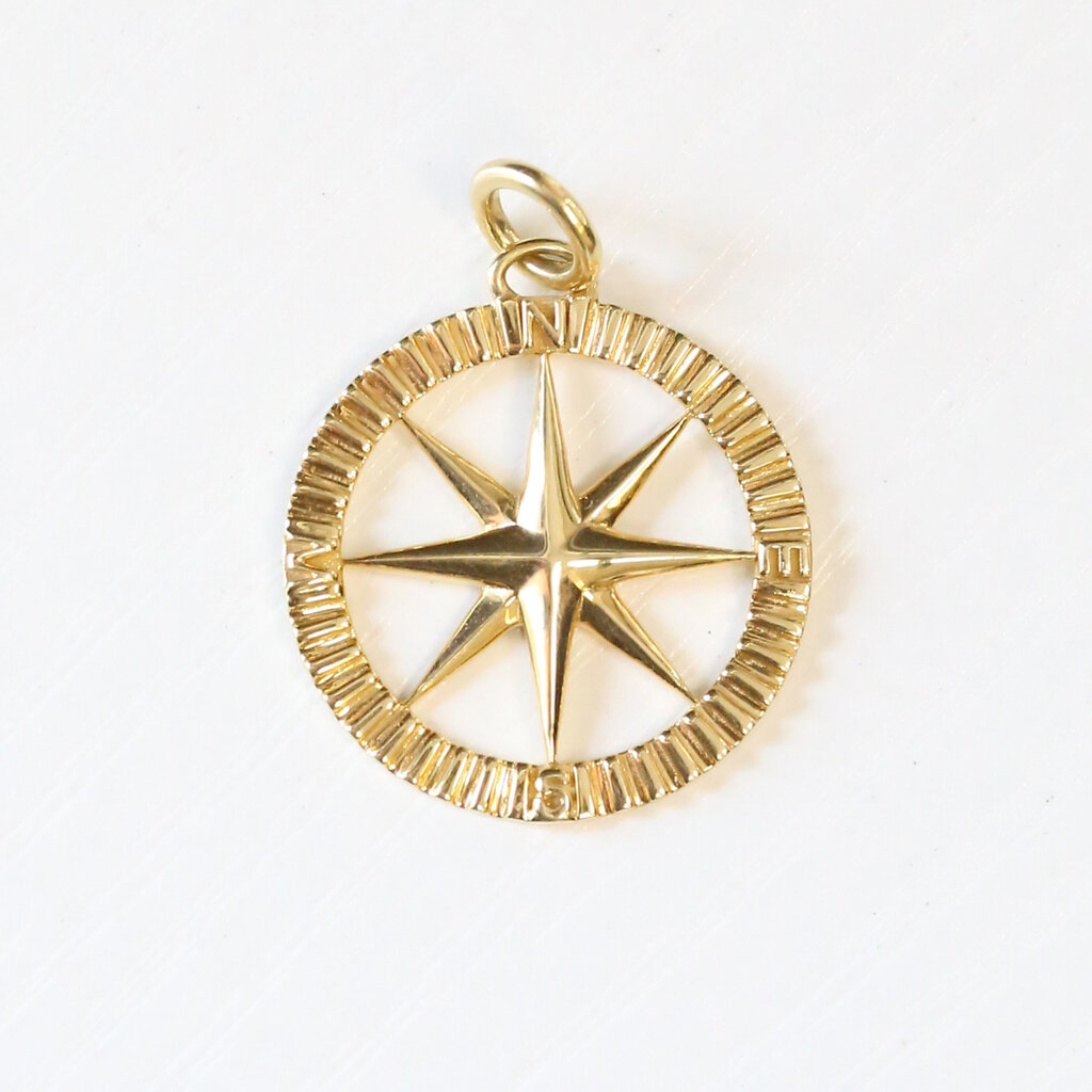 American Jewelry 14k Yellow Gold Fluted Compass Charm (Charm Only)