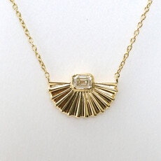 American Jewelry 14k Yellow Gold .17ct East to West Emerald Bezel Fan Pendant (16"-17" Adjustable)