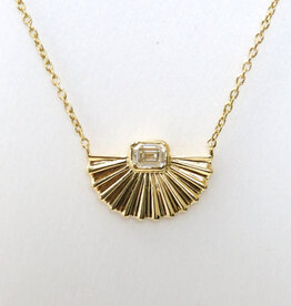 American Jewelry 14k Yellow Gold .17ct East to West Emerald Bezel Fan Pendant (16"-17" Adjustable)