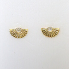 American Jewelry 14k Yellow Gold .23ctw Oval Diamond Bezel Fan Stud Earrings