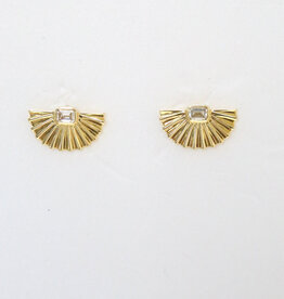 American Jewelry 14k Yellow Gold .23ctw Emerald Diamond Bezel Fan Stud Earrings