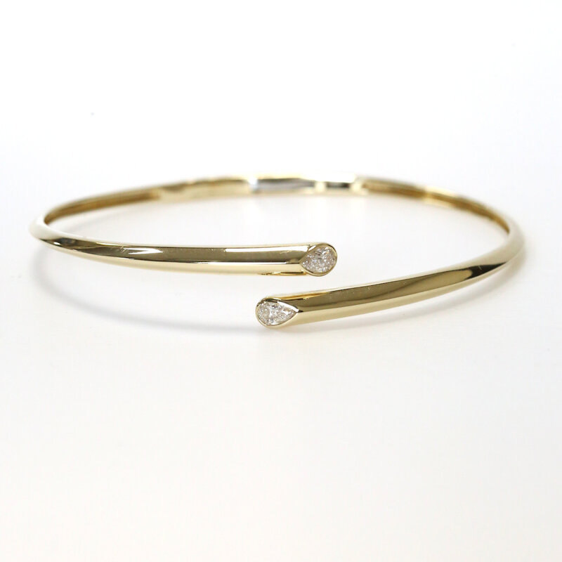 American Jewelry 14k Yellow Gold .36ctw Pear Diamond Bypass Hinged Bangle
