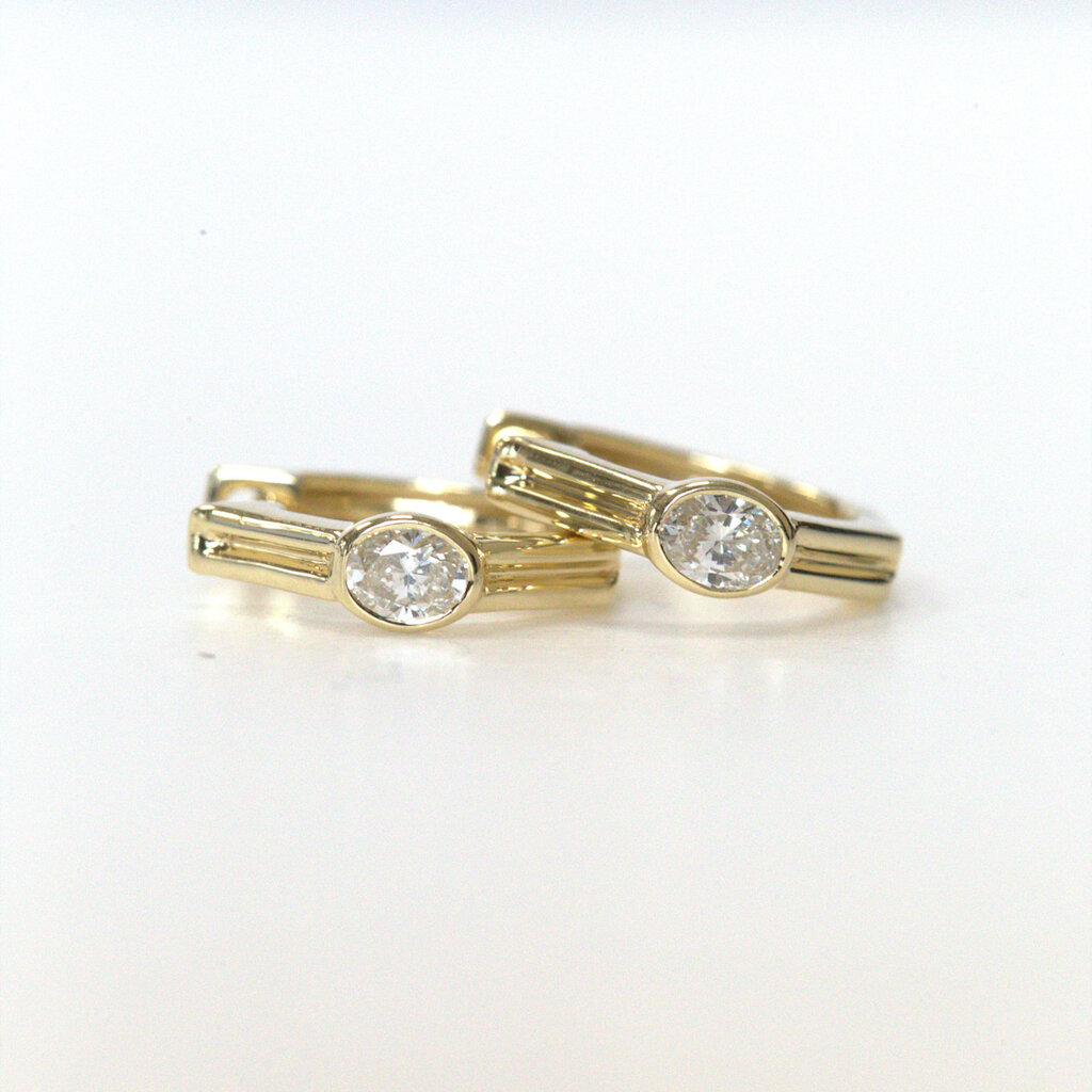 American Jewelry 14k Yellow Gold .37ctw Oval Diamond Geometric Hoop Earrings