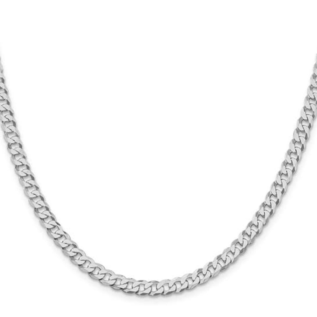 American Jewelry Sterling Silver Rhodium Plated 5mm Beveled Curb Chain (20")
