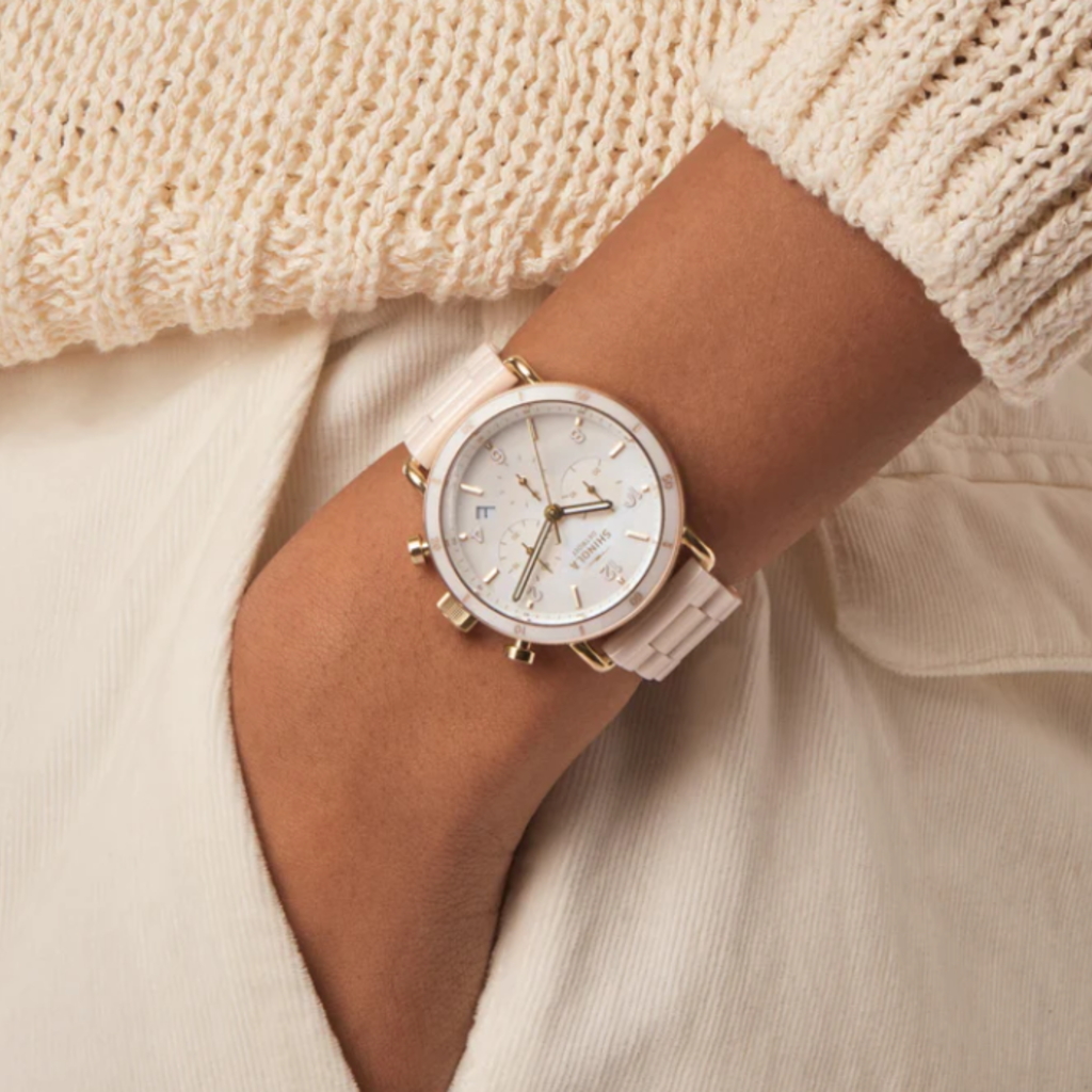 Shinola Shinola Canfield Sport Chronograph 40mm MOP Watch, Blush Pink Ceramic Strap