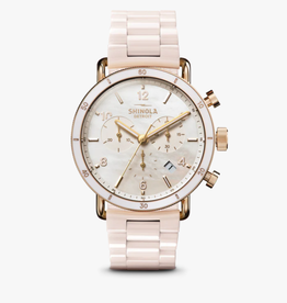 Shinola Shinola Canfield Sport Chronograph 40mm MOP Watch, Blush Pink Ceramic Strap