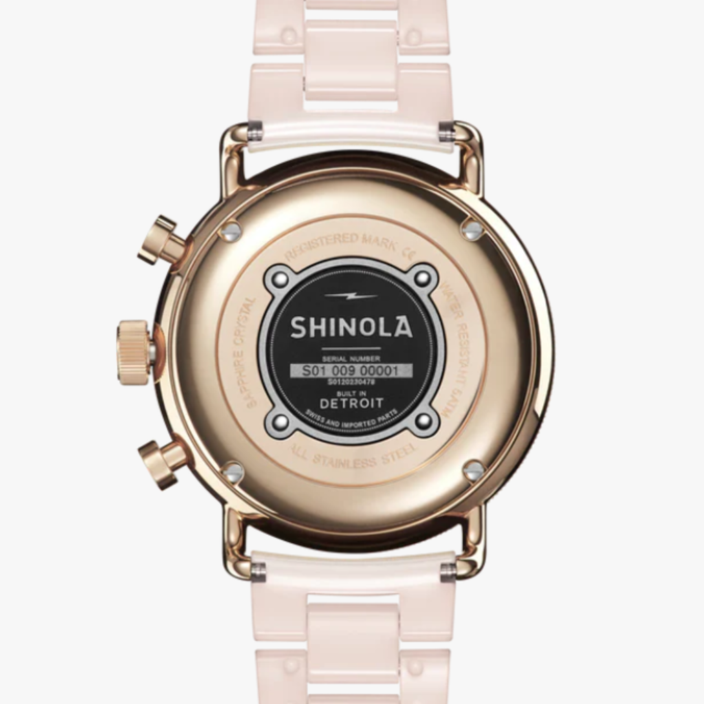 Shinola Shinola Canfield Sport Chronograph 40mm MOP Watch, Blush Pink Ceramic Strap