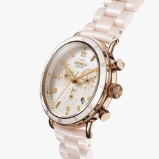 Shinola Shinola Canfield Sport Chronograph 40mm MOP Watch, Blush Pink Ceramic Strap