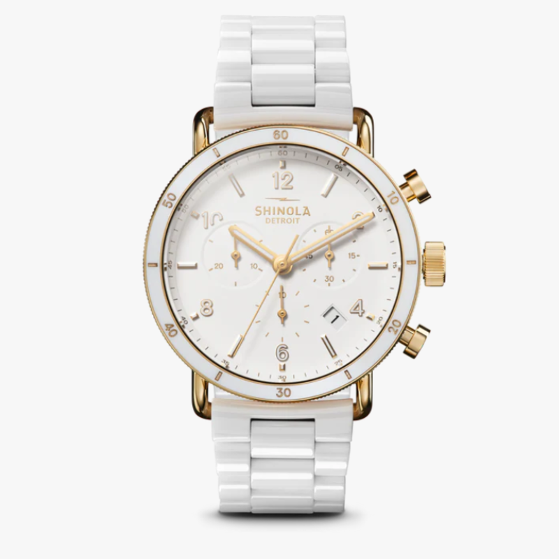 Shinola Shinola Canfield Sport Chronograph 40mm Watch, White Ceramic Strap
