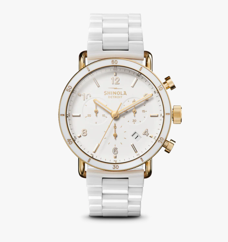 Shinola Canfield Sport Chronograph 40mm Watch, White Ceramic Strap