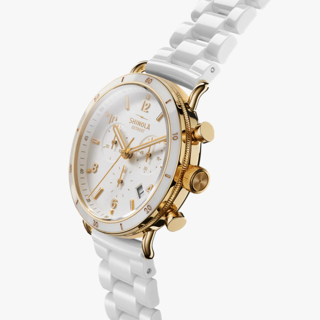 Shinola Shinola Canfield Sport Chronograph 40mm Watch, White Ceramic Strap