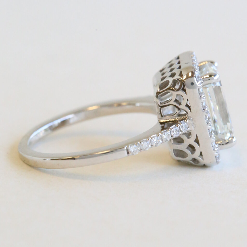 American Jewelry 14k White Gold 2.29ctw (1.8 H/IF GIA Ctr) Diamond Emerald Cut Halo Engagement Ring