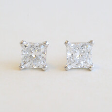 American Jewelry 14k White Gold Lab Grown IGI D/VVS1-2 Diamond Princess Cut Solitaire Stud Earrings