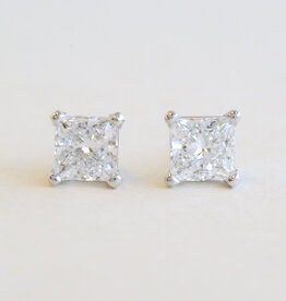 American Jewelry 14k White Gold Lab Grown IGI D/VVS1-2 Diamond Princess Cut Solitaire Stud Earrings