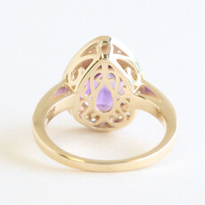 American Jewelry ESTATE 14k Yellow Gold 2.25ct Amethyst .20ctw Diamond pear Halo Ring