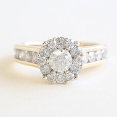 American Jewelry ESTATE 14k Yellow Gold 1.50ctw (.45ctr) Round Halo Cluster Engagement Ring (Size 6.75)