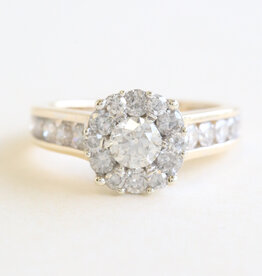 American Jewelry ESTATE 14k Yellow Gold 1.50ctw (.45ctr) Round Halo Cluster Engagement Ring (Size 6.75)