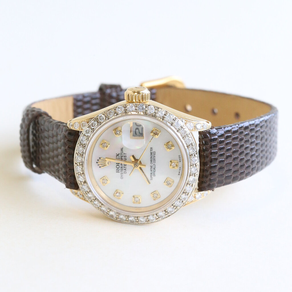 Rolex Pre-Owned Rolex Ladies President Watch with Leather Strap & Diamond Bezel