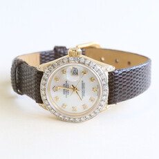 Rolex Pre-Owned Rolex Ladies President Watch with Leather Strap & Diamond Bezel
