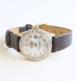 Rolex Pre-Owned Rolex Ladies President Watch with Leather Strap & Diamond Bezel