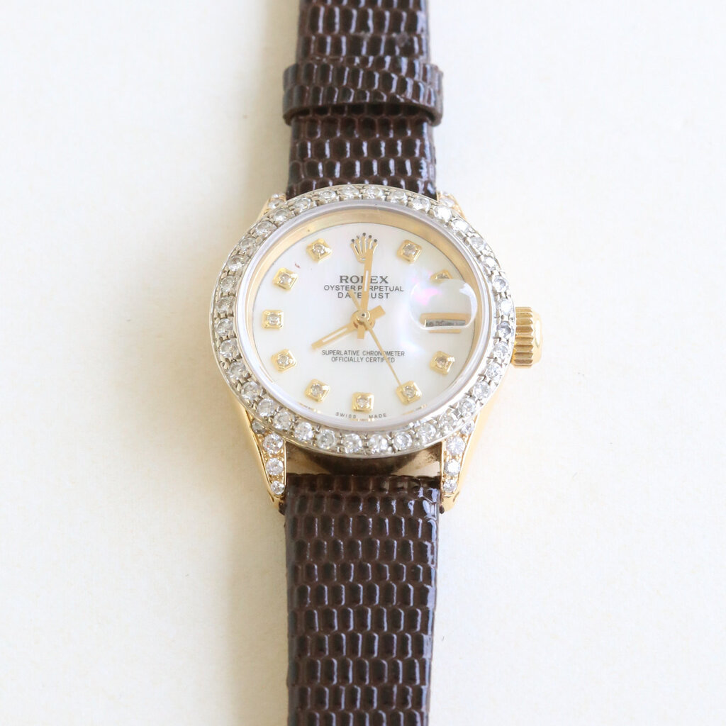 Rolex Pre-Owned Rolex Ladies President Watch with Leather Strap & Diamond Bezel
