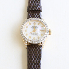 Rolex Pre-Owned Rolex Ladies President Watch with Leather Strap & Diamond Bezel