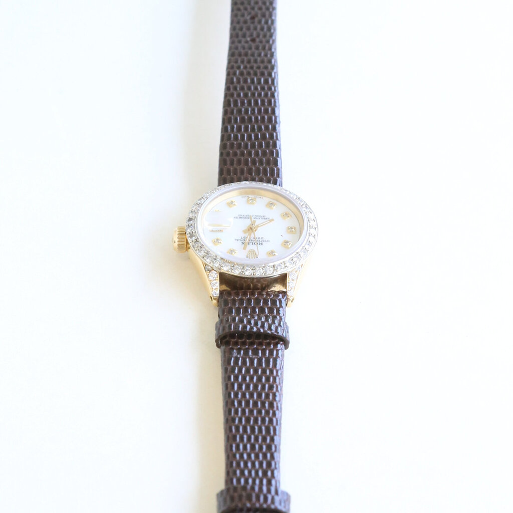 Rolex Pre-Owned Rolex Ladies President Watch with Leather Strap & Diamond Bezel