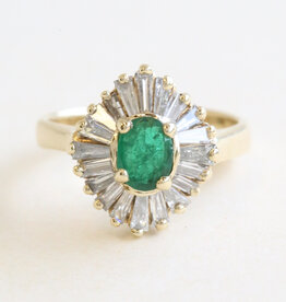American Jewelry Estate 14k Yellow Gold 1/2ct Emerald 1/2ctw Diamond Baguette Ballerina Ring