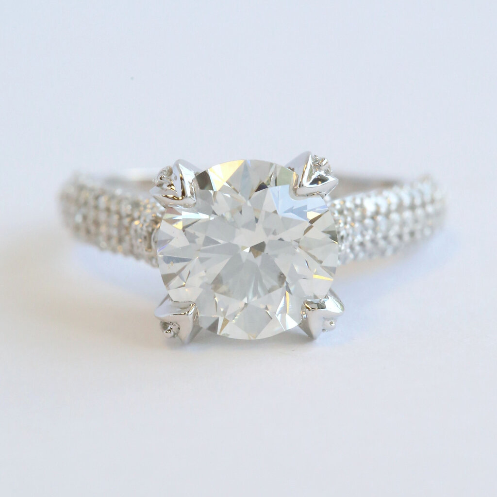 American Jewelry 14k White Gold 3.84ctw (3.01 J/SI1 GIA Ctr) Diamond Pave Cathedral Engagement Ring