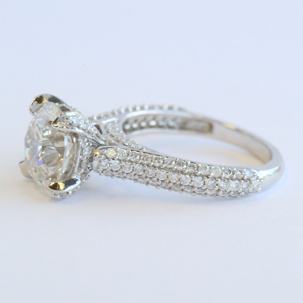 American Jewelry 14k White Gold 3.84ctw (3.01 J/SI1 GIA Ctr) Diamond Pave Cathedral Engagement Ring