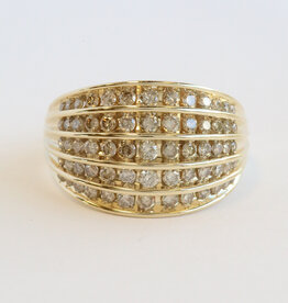 American Jewelry Estate 14k Yellow Gold 1.20ctw Champagne Diamond 5 Row Wide Band Ring