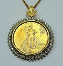 American Jewelry 14k Yellow Gold 1.35ctw Diamond Bezel w/ 1/2oz Coin Necklace
