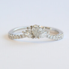 American Jewelry 14k White Gold .53ctw Diamond Pear Point, Marquise, and Round Contour Curved Wedding Band Ring (Size 7)
