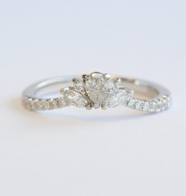 American Jewelry 14k White Gold .53ctw Diamond Pear Point, Marquise, and Round Contour Curved Wedding Band Ring (Size 7)
