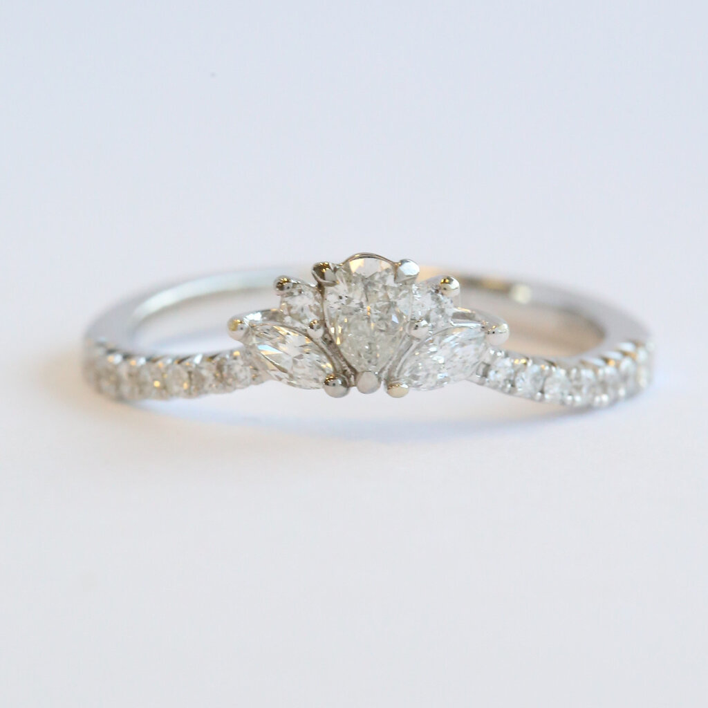 American Jewelry 14k White Gold .53ctw Diamond Pear Point, Marquise, and Round Contour Curved Wedding Band Ring (Size 7)