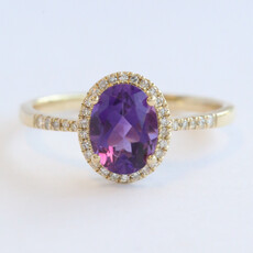 American Jewelry 14k Yellow Gold 1.19ct Amethyst .36ctw Diamond Oval Halo Ring (Size 7)