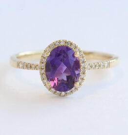 American Jewelry 14k Yellow Gold 1.19ct Amethyst .36ctw Diamond Oval Halo Ring (Size 7)