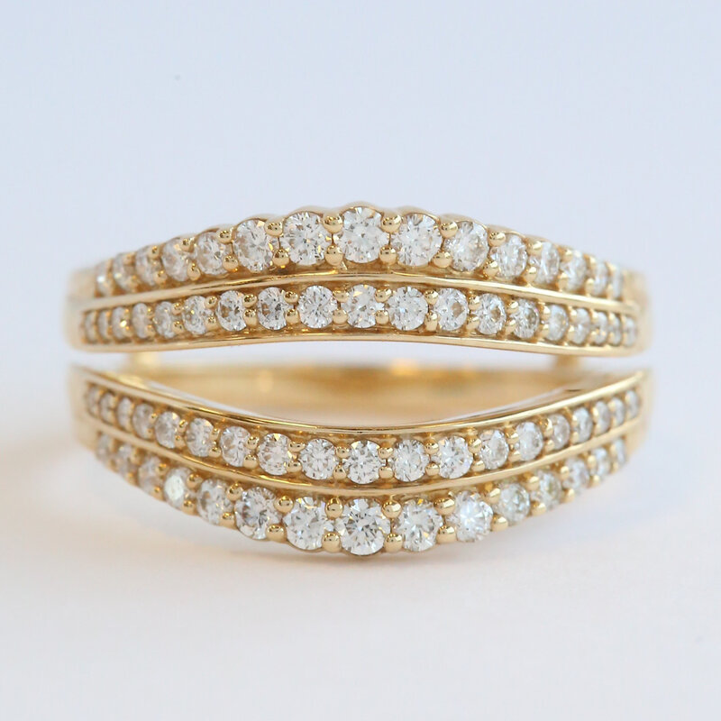 American Jewelry 14k Yellow Gold .80ctw Diamond Double Row Ring Guard