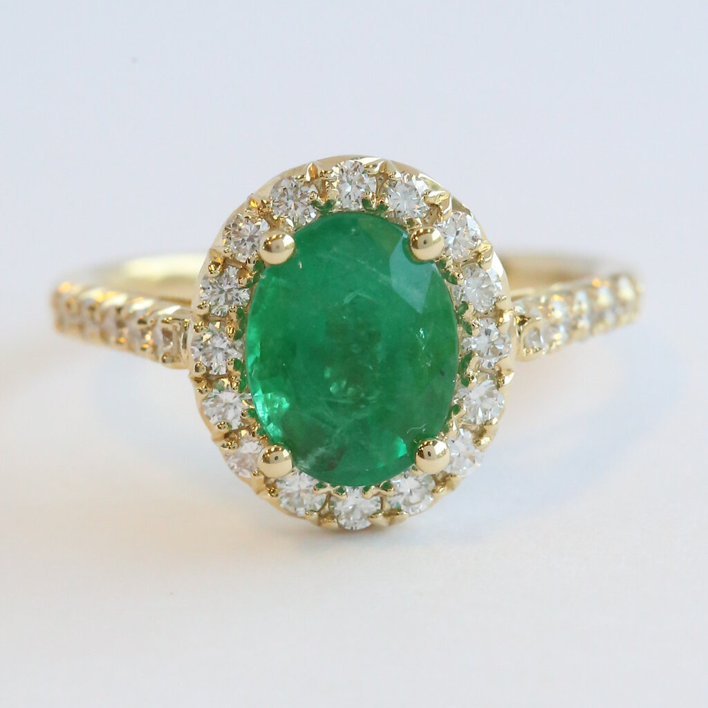 American Jewelry 14k Yellow Gold 1.91ct Emerald .68ctw Diamond Oval Halo Ring (Size 7)