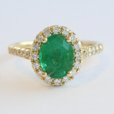 American Jewelry 14k Yellow Gold 1.91ct Emerald .68ctw Diamond Oval Halo Ring (Size 7)