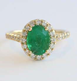 American Jewelry 14k Yellow Gold 1.91ct Emerald .68ctw Diamond Oval Halo Ring (Size 7)