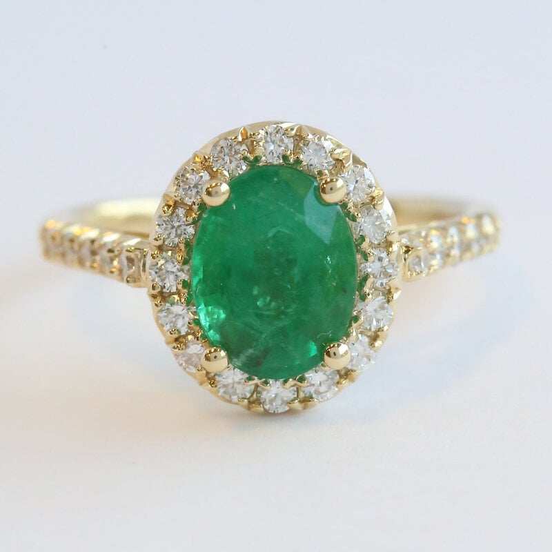 American Jewelry 14k Yellow Gold 1.91ct Emerald .68ctw Diamond Oval Halo Ring (Size 7)