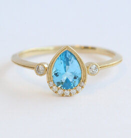American Jewelry 14k Yellow Gold .80ct Blue Topaz .08ctw Diamond Accent Milgrain Ring (Size 7)