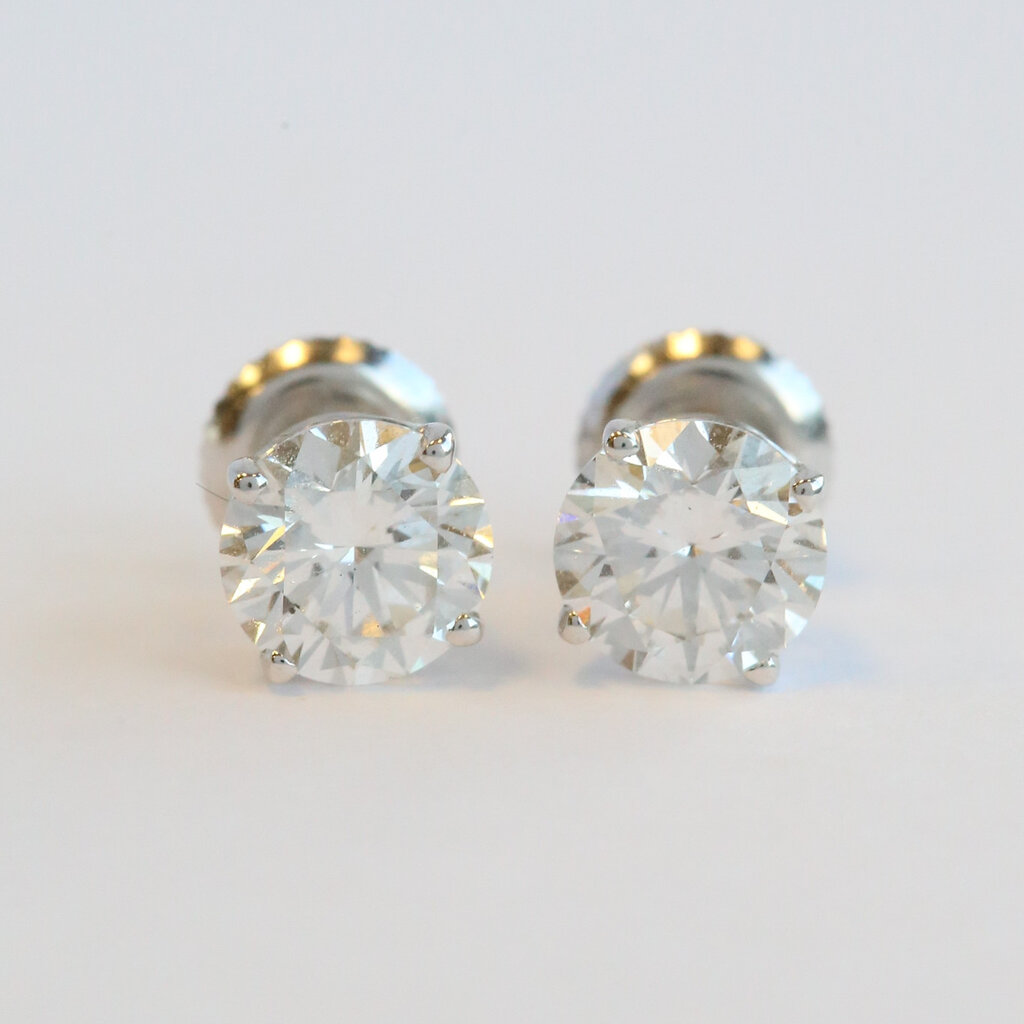 American Jewelry 14k White Gold 2ctw G-/SI1 Round Diamond Studd Earrings w/ Screw Backs