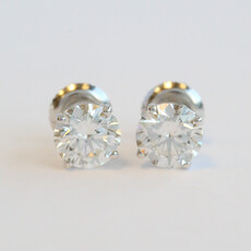 American Jewelry 14k White Gold 2ctw G-/SI1 Round Diamond Studd Earrings w/ Screw Backs