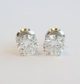 American Jewelry 14k White Gold 2ctw G-/SI1 Round Diamond Studd Earrings w/ Screw Backs