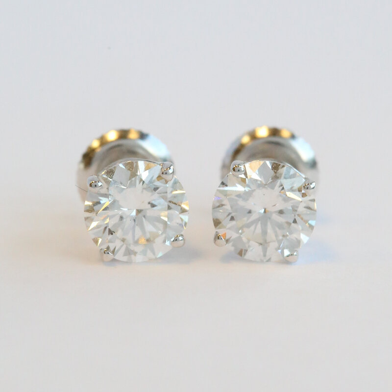 American Jewelry 14k White Gold 2ctw G-/SI1 Round Diamond Studd Earrings w/ Screw Backs