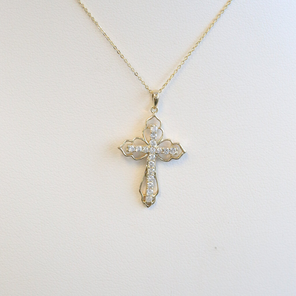 American Jewelry 14k Yellow Gold .30ctw Diamond Open Work Cross Necklace