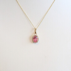 American Jewelry 14k Yellow Gold .82ct Pink Tourmaline .12ctw Diamond Oval Halo Necklace