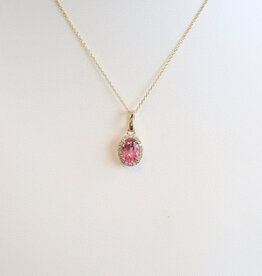 American Jewelry 14k Yellow Gold .82ct Pink Tourmaline .12ctw Diamond Oval Halo Necklace